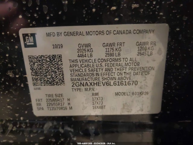 Aukcja sprzedaży 2020 Chevrolet Equinox Fwd Ls, vin: 2GNAXHEV6L6161670, numer aukcji: 44691309