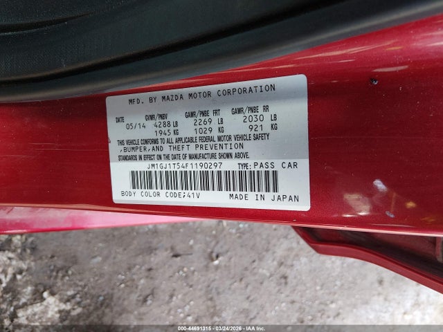 Aukcja sprzedaży 2015 Mazda Mazda6 I Touring, vin: JM1GJ1T54F1190297, numer aukcji: 44691315