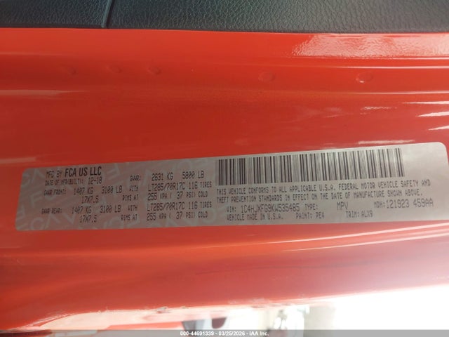 2019 Jeep Wrangler Unlimited Rubicon 4x4 მანქანა იყიდება აუქციონზე, vin: 1C4HJXFG9KW535485, აუქციონის ნომერი: 44691339