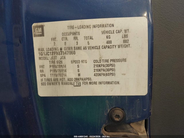 2003 CHEVROLET CAVALIER 1G1JC12F937347060 Photo 8