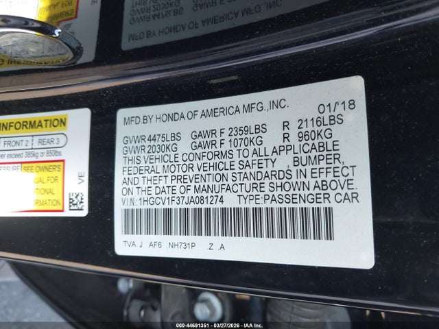 1HGCV1F37JA081274 Honda Accord Sport