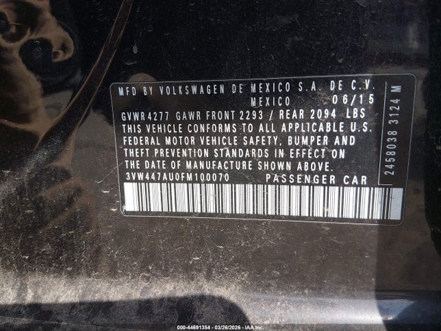 Продажа на аукционе авто 2015 Volkswagen Golf Gti 2.0t S W/performance Package 4-door, vin: 3VW447AU0FM100070, номер лота: 44691354