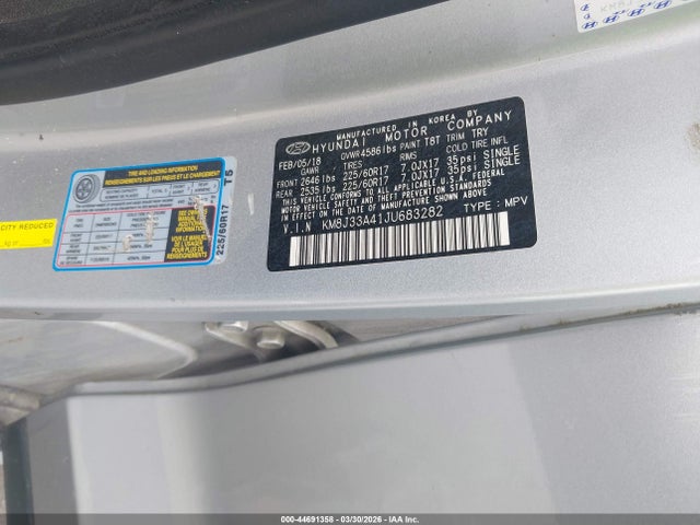 Aukcja sprzedaży 2018 Hyundai Tucson Sel Plus, vin: KM8J33A41JU683282, numer aukcji: 44691358