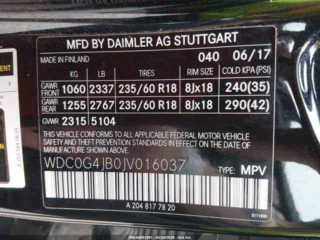 Aukcja sprzedaży 2018 Mercedes-benz Glc 300, vin: WDC0G4JB0JV016037, numer aukcji: 44691361