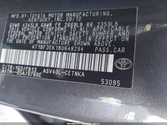 44691372 :رقم المزاد ، 4T1BF3EK1BU648294 vin ، 2011 Toyota Camry Le مزاد بيع