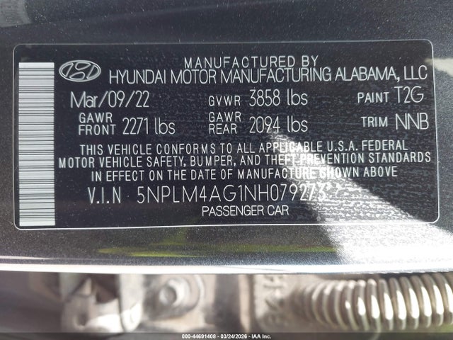 2022 Hyundai Elantra Sel მანქანა იყიდება აუქციონზე, vin: 5NPLM4AG1NH079273, აუქციონის ნომერი: 44691408