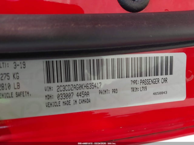 Aukcja sprzedaży 2019 Dodge Challenger Sxt, vin: 2C3CDZAG0KH635417, numer aukcji: 44691415