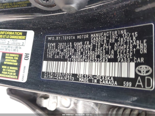 2016 Toyota Corolla S Plus მანქანა იყიდება აუქციონზე, vin: 2T1BURHE4GC533583, აუქციონის ნომერი: 44691431