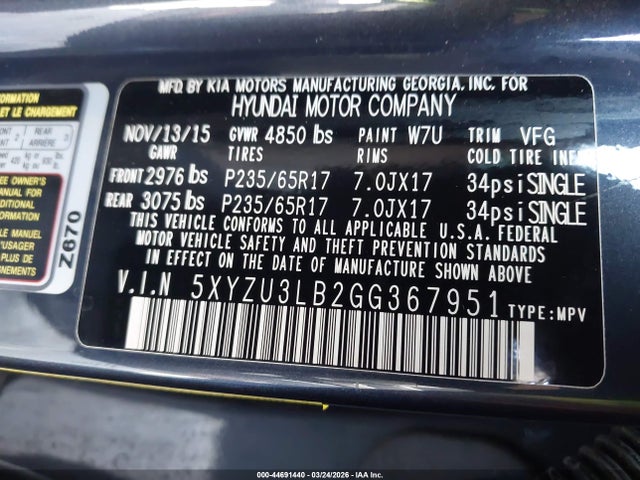 5XYZU3LB2GG367951 Hyundai Santa Fe Sport 2.4l