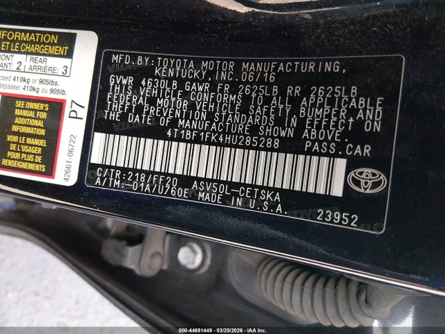 2017 TOYOTA CAMRY 4T1BF1FK4HU285288 Photo 8