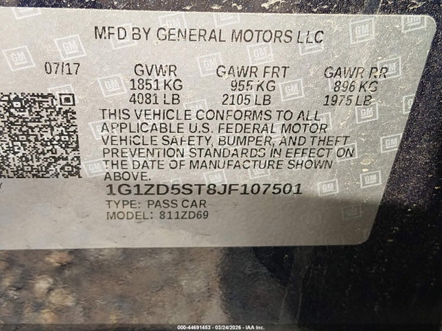 1G1ZD5ST8JF107501 Chevrolet MALIBU LT