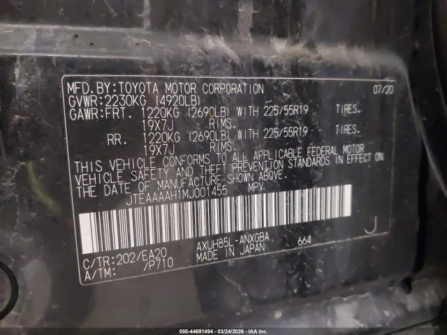 44691494 :رقم المزاد ، JTEAAAAH1MJ001455 vin ، 2021 Toyota Venza Xle مزاد بيع
