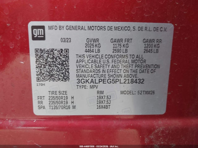 Aukcja sprzedaży 2023 Gmc Terrain Fwd Slt, vin: 3GKALPEG5PL218432, numer aukcji: 44691508