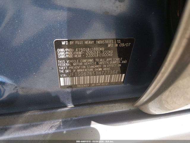 Продаж на аукціоні авто 2008 Subaru Forester 2.5x L.l. Bean Edition, vin: JF1SG67658H727364, номер лоту: 44691515