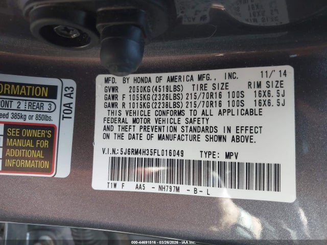 2015 HONDA CR-V 5J6RM4H35FL016049 Photo 8