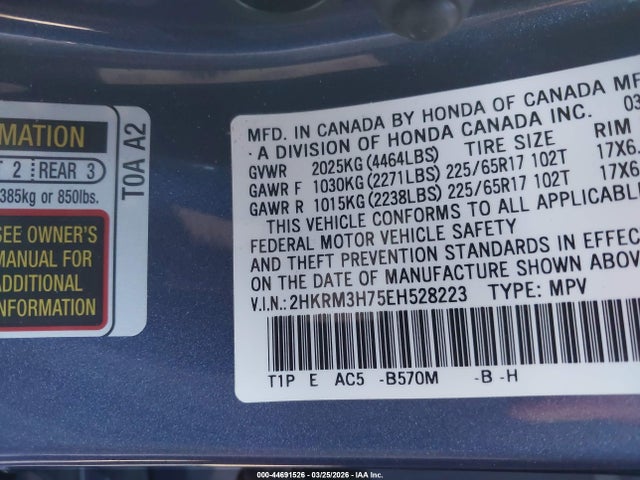 2HKRM3H75EH528223 Honda Cr-v Ex-l