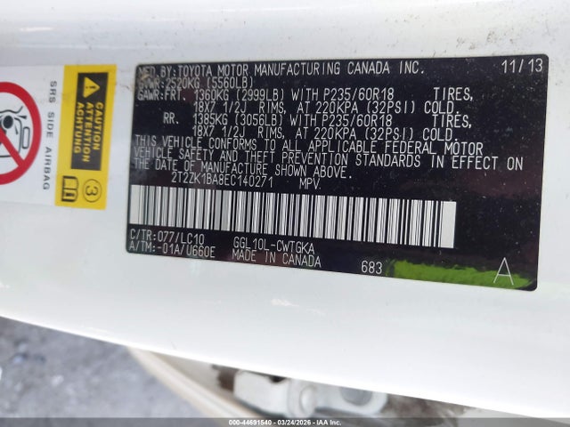 Продаж на аукціоні авто 2014 Lexus Rx 350, vin: 2T2ZK1BA8EC140271, номер лоту: 44691540