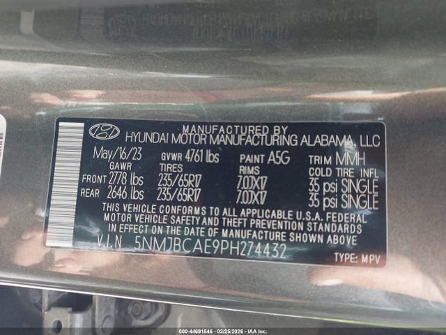 2023 Hyundai Tucson Sel მანქანა იყიდება აუქციონზე, vin: 5NMJBCAE9PH274432, აუქციონის ნომერი: 44691546