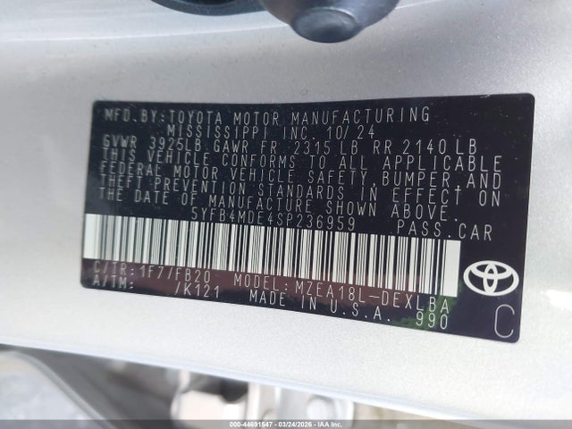 5YFB4MDE4SP236959 Toyota COROLLA LE