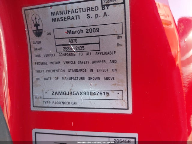 Продаж на аукціоні авто 2009 Maserati Granturismo, vin: ZAMGJ45AX90047615, номер лоту: 44691548