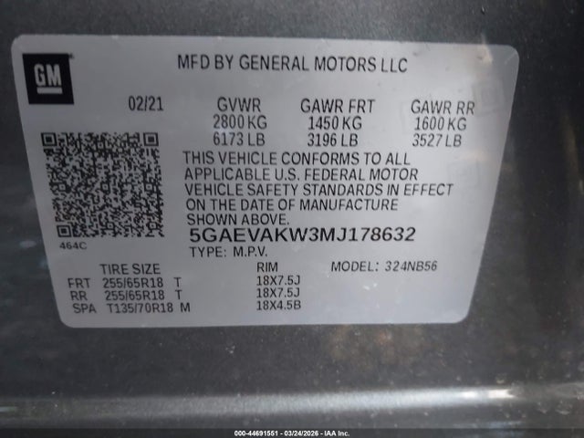 Aukcja sprzedaży 2021 Buick Enclave Awd Essence, vin: 5GAEVAKW3MJ178632, numer aukcji: 44691551
