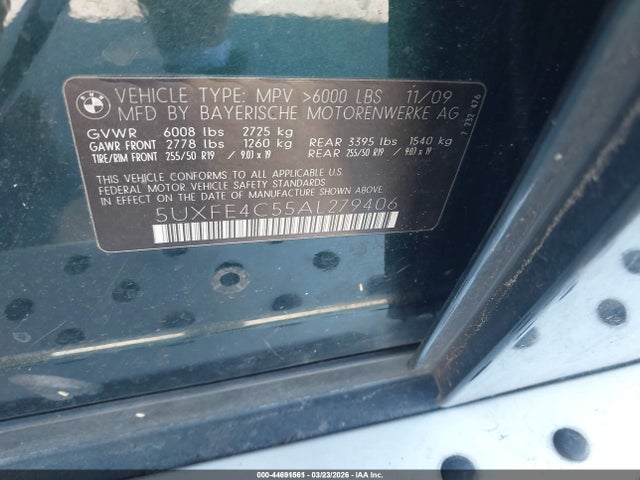 Aukcja sprzedaży 2010 Bmw X5 Xdrive30i, vin: 5UXFE4C55AL279406, numer aukcji: 44691561