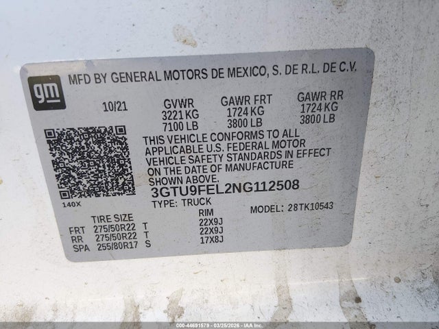 2022 Gmc Sierra 1500 Limited 4wd  Short Box Denali მანქანა იყიდება აუქციონზე, vin: 3GTU9FEL2NG112508, აუქციონის ნომერი: 44691579