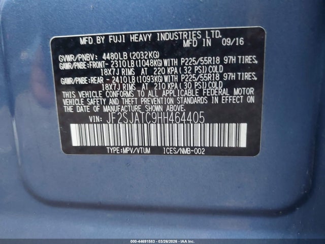 Aukcja sprzedaży 2017 Subaru Forester 2.5i Touring, vin: JF2SJATC9HH464405, numer aukcji: 44691583