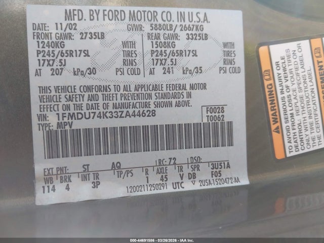 2003 FORD EXPLORER 1FMDU74K33ZA44628 Photo 8