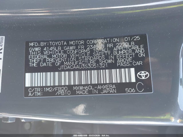 JTDACAAU3S3051321 Toyota Prius Le