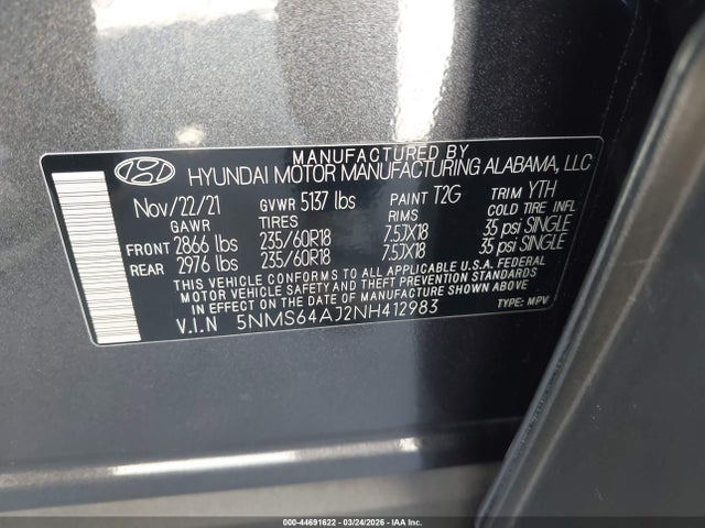 Hyundai Santa Fe Sel 2022 5NMS64AJ2NH412983 Image 9