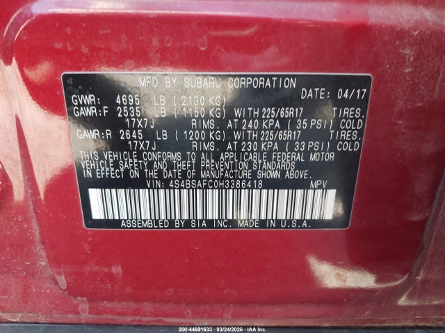 4S4BSAFC0H3386418 Subaru Outback 2.5i Premium