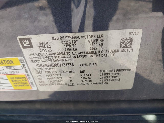 Chevrolet Traverse Ls 2014 1GNKRFKD8EJ131834 Image 9