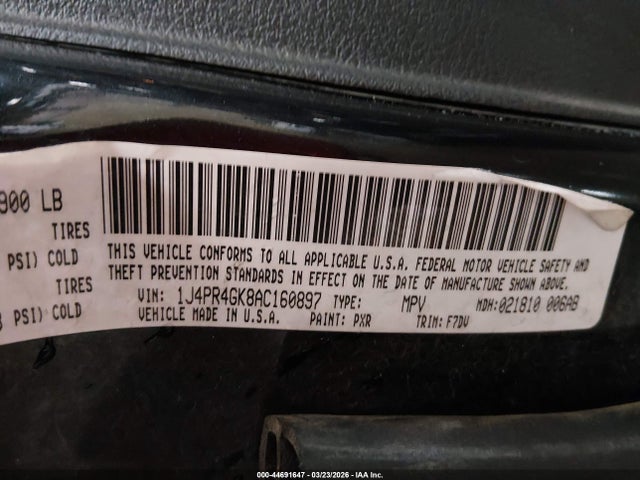 44691647 :رقم المزاد ، 1J4PR4GK8AC160897 vin ، 2010 Jeep Grand Cherokee Laredo مزاد بيع