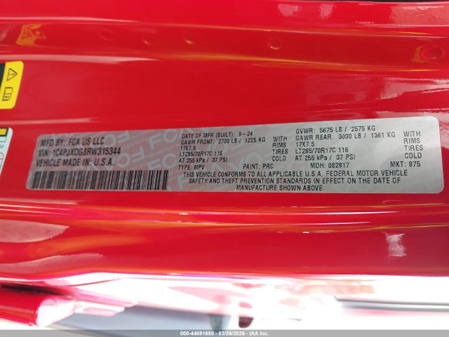 2024 Jeep Wrangler 4-door Willys 4x4 მანქანა იყიდება აუქციონზე, vin: 1C4PJXDG8RW315344, აუქციონის ნომერი: 44691650