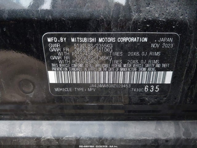 Продаж на аукціоні авто 2024 Mitsubishi Outlander Sel Platinum Edition S-awc, vin: JA4J4WA80RZ029453, номер лоту: 44691664