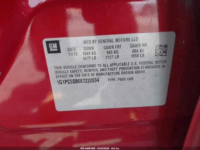 1G1PC5SB6E7222034 Chevrolet Cruze 1lt Auto