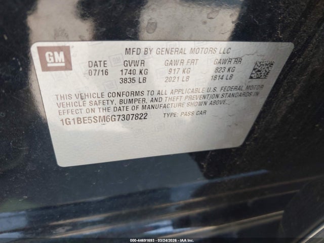 1G1BE5SM6G7307822 Chevrolet Cruze Lt Auto