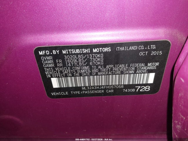 2015 MITSUBISHI MIRAGE ML32A3HJ4FH057058 Photo 8