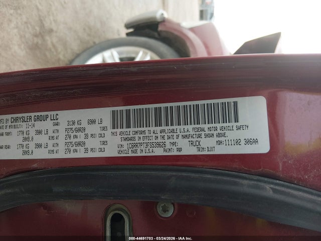 Продажа на аукционе авто 2015 Ram 1500 Laramie Longhorn, vin: 1C6RR7PT3FS539626, номер лота: 44691703