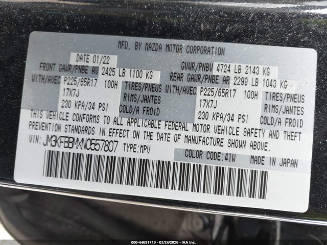 Aukcja sprzedaży 2022 Mazda Cx-5 2.5 S Select, vin: JM3KFBBMXN0557807, numer aukcji: 44691719