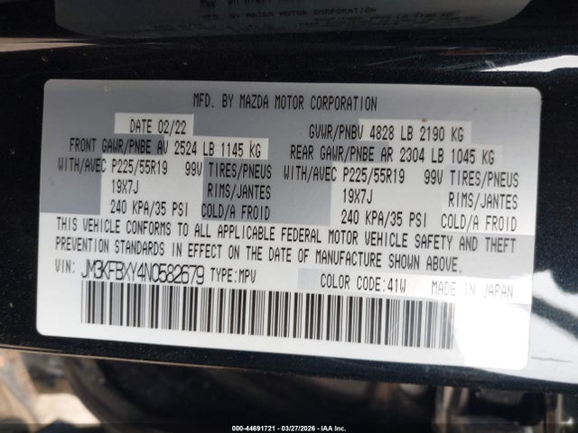 Продаж на аукціоні авто 2022 Mazda Cx-5 2.5 Turbo Signature, vin: JM3KFBXY4N0582679, номер лоту: 44691721