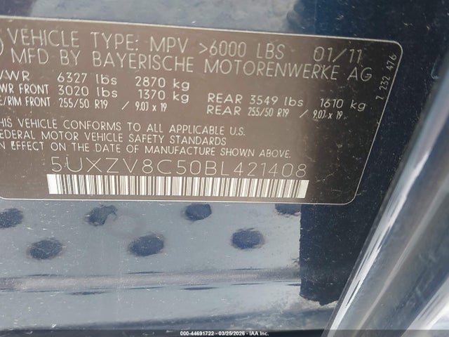 44691722 :رقم المزاد ، 5UXZV8C50BL421408 vin ، 2011 Bmw X5 Xdrive50i مزاد بيع
