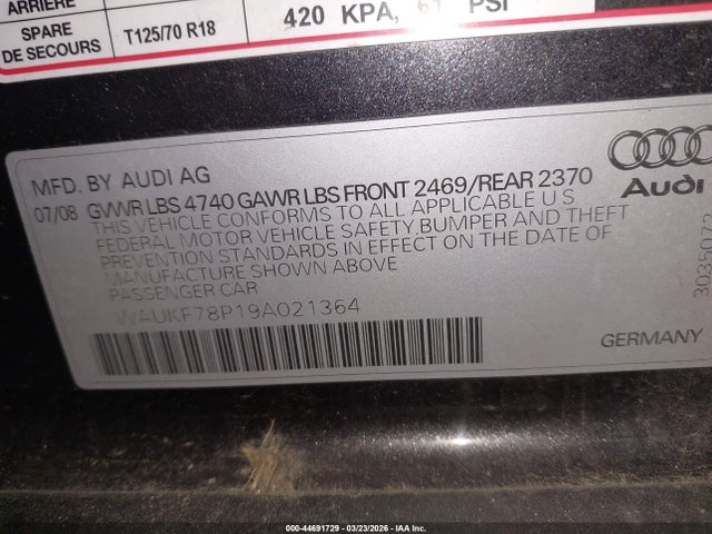 Продажа на аукционе авто 2009 Audi A3 2.0t, vin: WAUKF78P19A021364, номер лота: 44691729