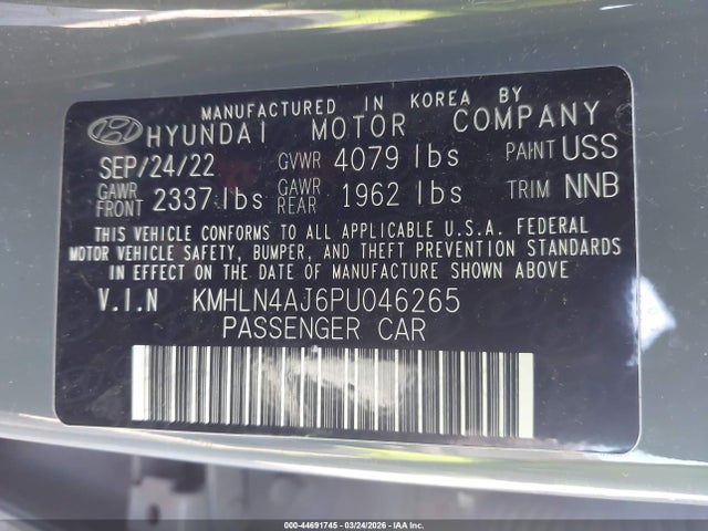 2023 Hyundai Elantra Hybrid Limited მანქანა იყიდება აუქციონზე, vin: KMHLN4AJ6PU046265, აუქციონის ნომერი: 44691745