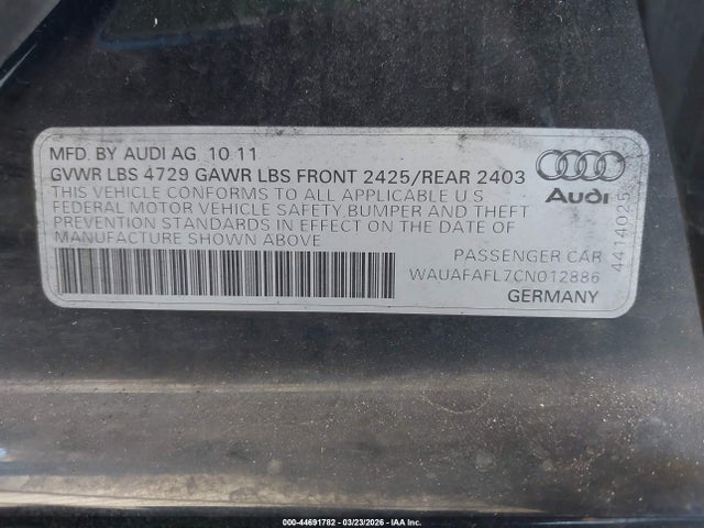 2012 AUDI A4 WAUAFAFL7CN012886 Photo 8