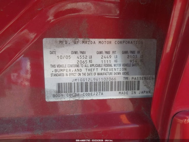 Продаж на аукціоні авто 2006 Mazda Mazdaspeed6 Grand Touring, vin: JM1GG12L961102066, номер лоту: 44691793