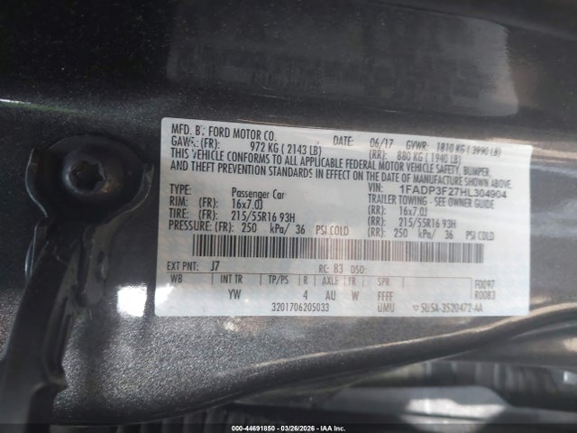 Продаж на аукціоні авто 2017 Ford Focus Se, vin: 1FADP3F27HL304904, номер лоту: 44691850