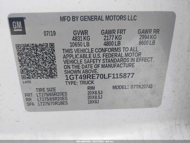 2020 Gmc Sierra 2500hd 4wd  Standard Bed Denali მანქანა იყიდება აუქციონზე, vin: 1GT49RE70LF115877, აუქციონის ნომერი: 44691859