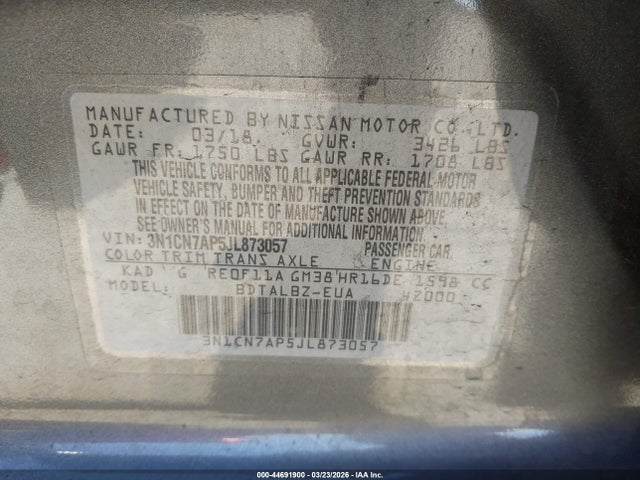 3N1CN7AP5JL873057 Nissan Versa 1.6 Sv